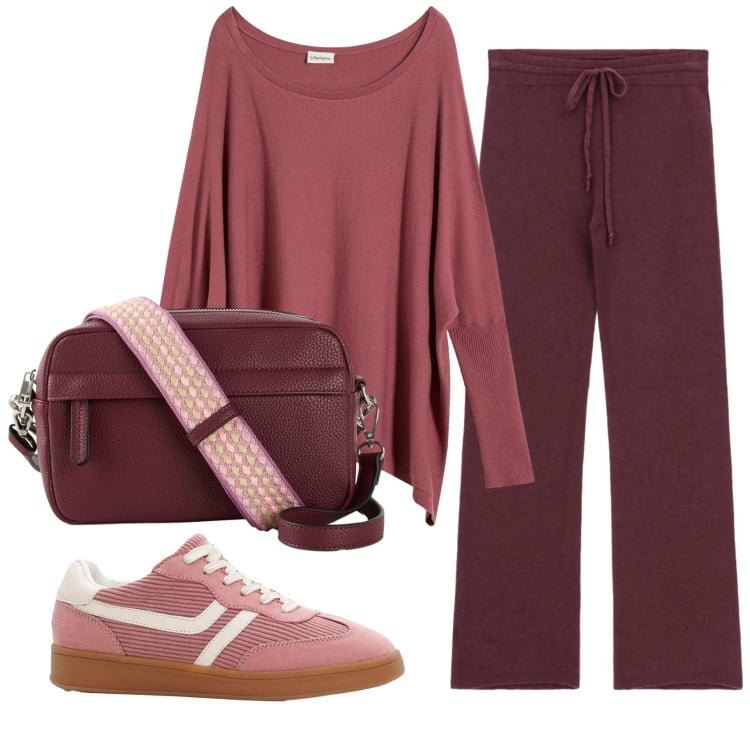 Outfit donna - Total look #2356962. Stile Basic per Tutti i giorni. Abbinamento con maglieria, borse a tracolla, sneakers, pantaloni a palazzo.