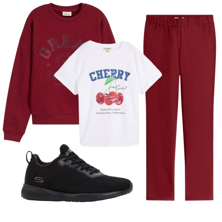 Outfit donna - Total look #2356970. Stile Casual per Sport. Abbinamento con pantaloni, felpe, t-shirt, sneakers.