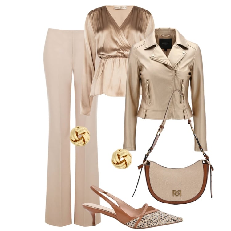 Outfit donna - Rinascimento - effortless elegance. Stile Chic per Cerimonia. Abbinamento con bluse, giacche, borse a tracolla, pantaloni a palazzo, décolleté, orecchini.