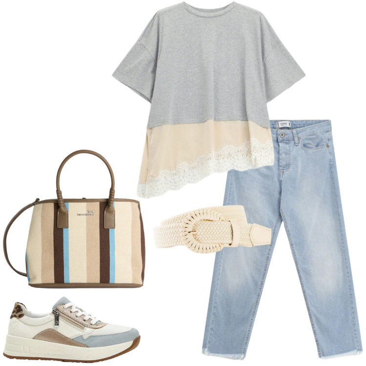 Outfit donna - Total look #2357031. Stile Casual per Tutti i giorni. Abbinamento con cinture, sneakers, shopping bag, t-shirt, jeans.