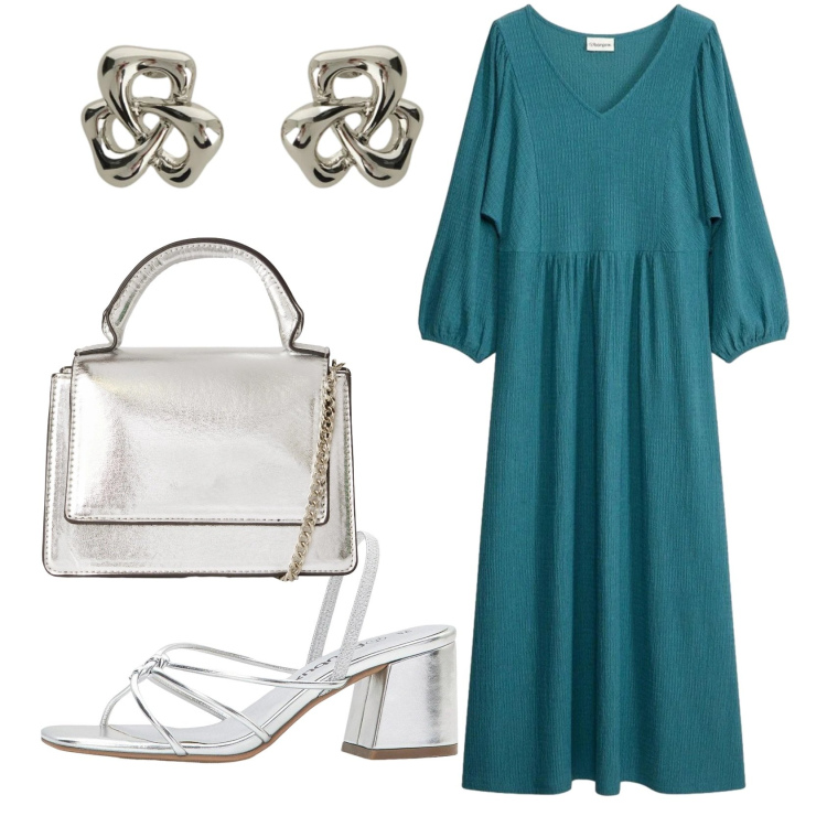 Outfit donna - Total look #2357037. Stile Basic per Serata fuori. Abbinamento con vestiti midi/longuette, sandali col tacco, borse a tracolla, orecchini.