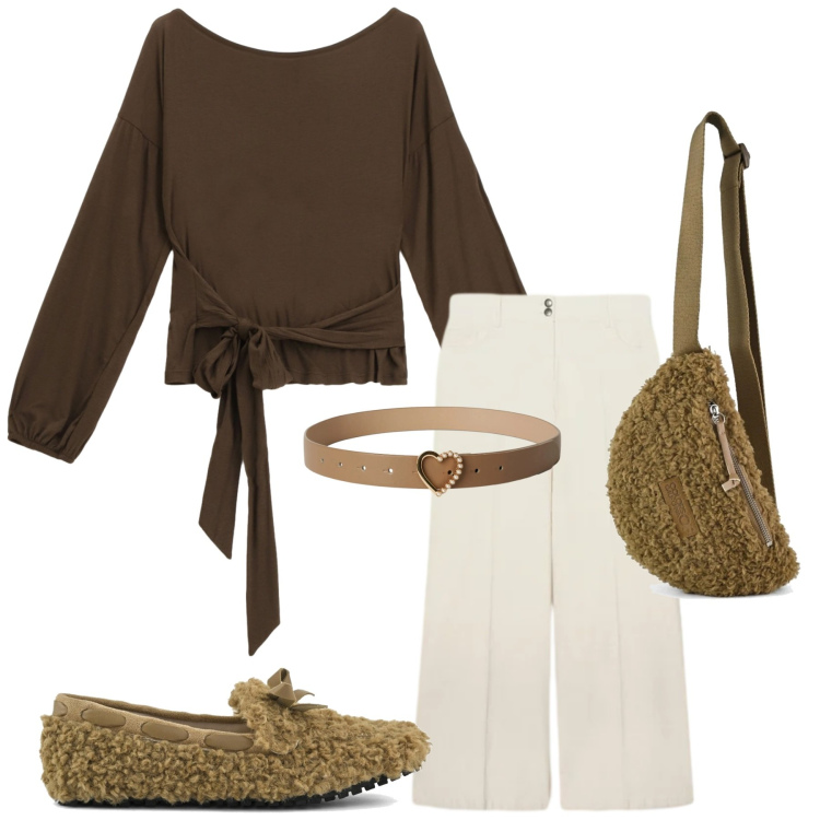 Outfit donna - Total look #2357059. Stile Minimal per Tutti i giorni. Abbinamento con cinture, pantaloni chino, top, marsupi, mocassini.