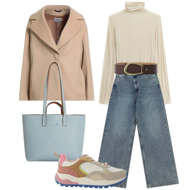 Outfit donna - Total look #2357063. Stile Basic per Tutti i giorni. Abbinamento con cappotti, shopping bag, sneakers, jeans, cinture, t-shirt.