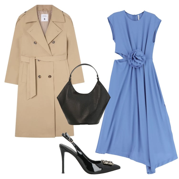 Outfit donna - So Chic. Stile Chic per Cerimonia. Abbinamento con décolleté, trench, vestiti midi/longuette, borse a spalla.