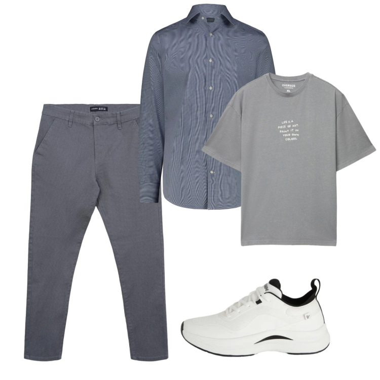 Outfit uomo - Marzo. Stile Casual per Tutti i giorni. Abbinamento con pantaloni chino, t-shirt, sneakers, camicie.