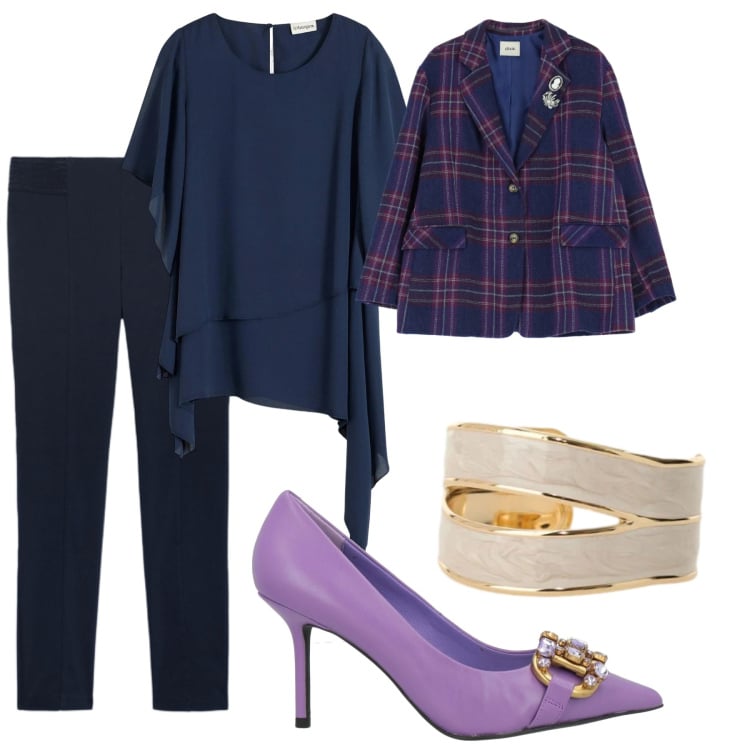 Outfit donna - Ufficio. Stile Urban per Ufficio. Abbinamento con décolleté, bluse, jeggings, anelli, blazer.