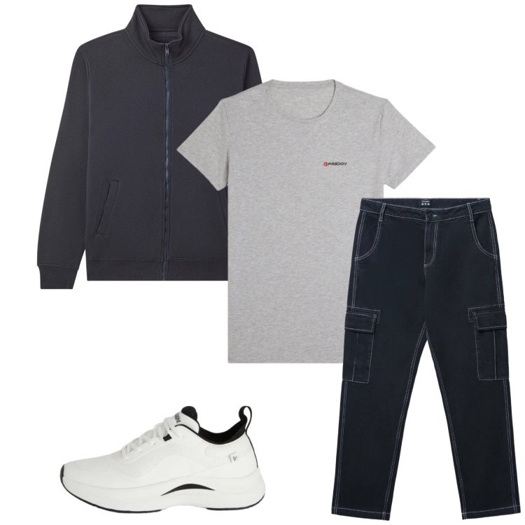Outfit uomo - Total look #2357172. Stile Casual per Tutti i giorni. Abbinamento con pantaloni cargo, giacche, sneakers, t-shirt sportive.