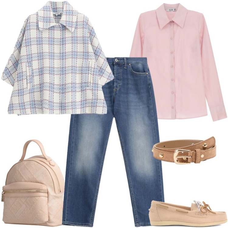 Outfit donna - Total look #2357191. Stile Urban per Tutti i giorni. Abbinamento con zaini, cinture, cappotti, jeans dritti, camicie, mocassini.