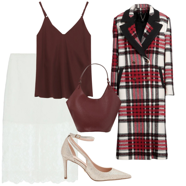 Outfit donna - Una sera tranquilla. per Serata fuori. Abbinamento con cappotti, gonne longuette, top, borse a spalla, décolleté.