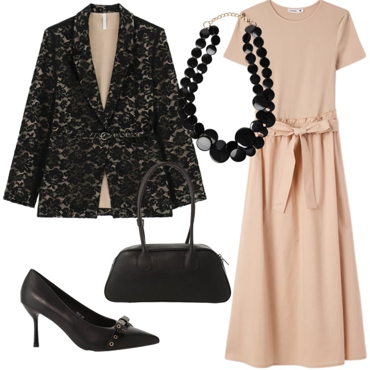 Outfit donna - Total look #2357219. Stile Chic per Serata fuori. Abbinamento con vestiti lunghi, blazer, décolleté, collane, borse a mano.