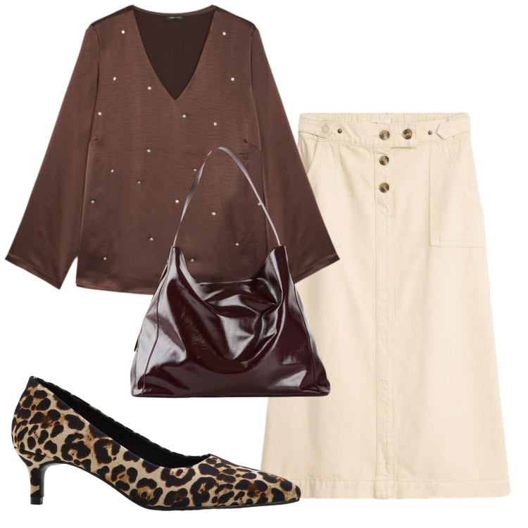Outfit donna - Total look #2357250. Stile Basic per Ufficio. Abbinamento con shopping bag, décolleté, gonne longuette, bluse.