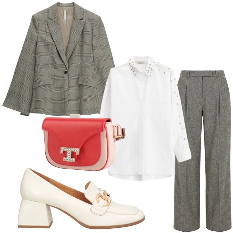 Outfit donna - Contesto urbano. Stile Minimal per Tutti i giorni. Abbinamento con marsupi, mocassini, pantaloni, blazer, camicie.