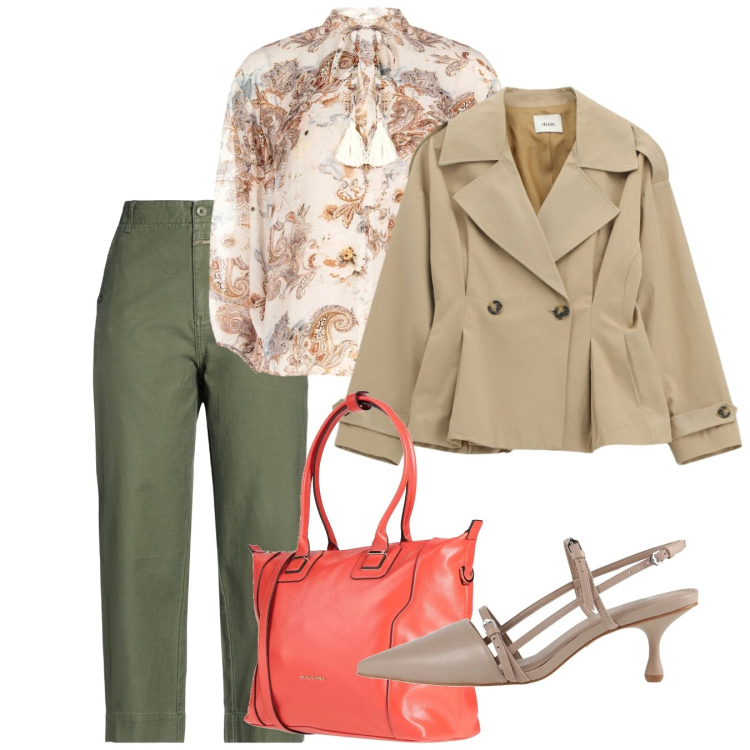 Outfit donna - Primavera. Stile Romantica per Tutti i giorni. Abbinamento con pantaloni, zaini, décolleté, blazer, bluse.