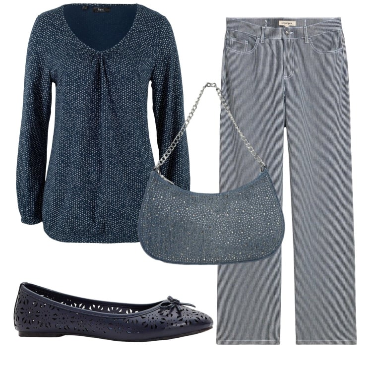Outfit donna - Total look #2357270. Stile Basic per Tutti i giorni. Abbinamento con maglieria, jeans dritti, ballerine, borse a tracolla.