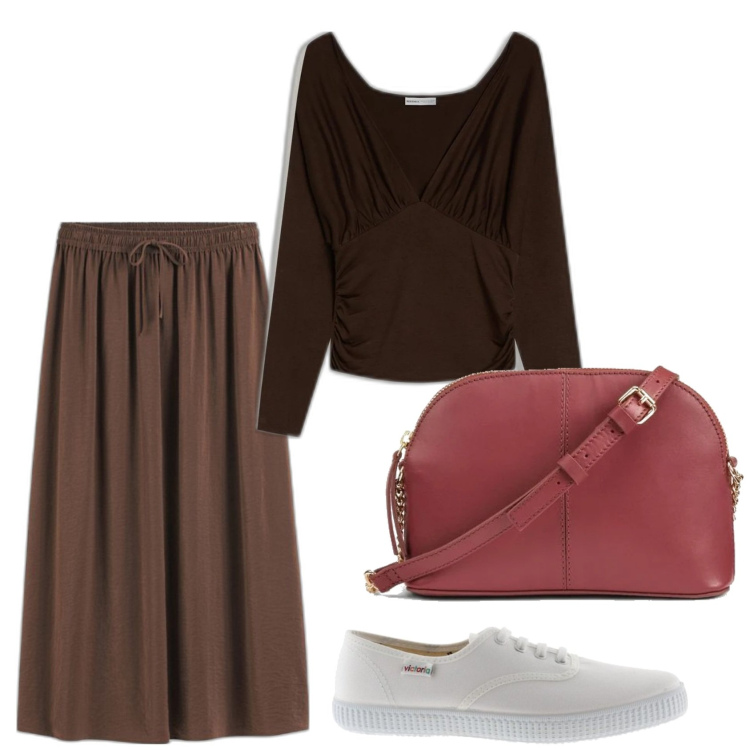 Outfit mujer - Casual look. Estilo Casual para Todos los días. Combinación con bandoleras, sneakers, camiseta, faldas.