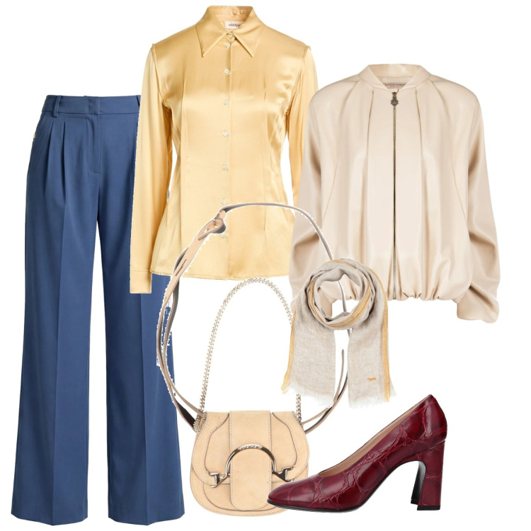 Outfit donna - Raso giallo. Stile Bon Ton per Tutti i giorni. Abbinamento con camicie, marsupi, décolleté, sciarpe, pantaloni, bomber.