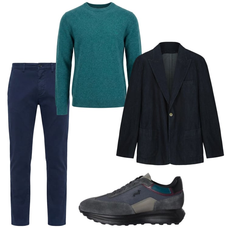 Outfit uomo - Primavera. Stile Casual per Tutti i giorni. Abbinamento con sneakers, pullovers, pantaloni chino, giacche.