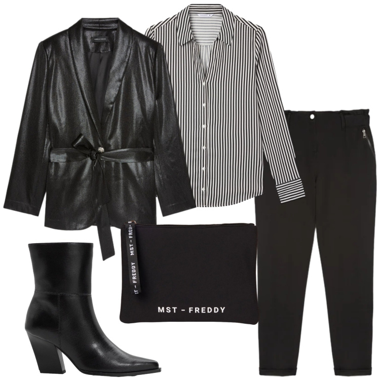 Outfit donna - Total look #2357378. Stile Urban per Tutti i giorni. Abbinamento con stivaletti, camicie, blazer, pantaloni, pochette.