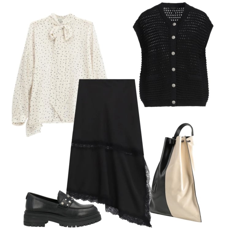 Outfit donna - Preppy rivisitato. Stile Preppy per Tutti i giorni. Abbinamento con cardigans, zaini, mocassini, gonne longuette, camicie.