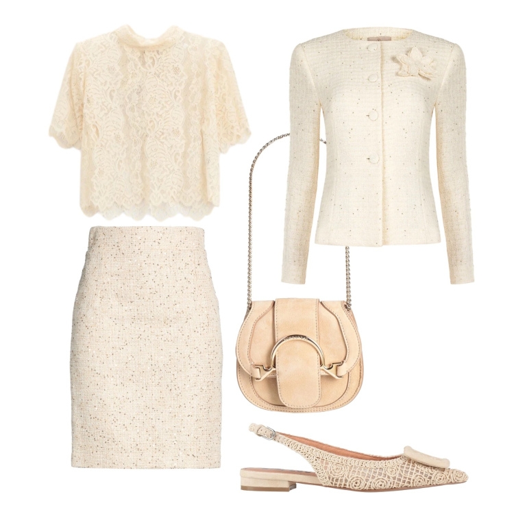 Outfit donna - Cerimonia mood retrò. Stile Vintage retrò per Cerimonia. Abbinamento con marsupi, minigonne, ballerine, top, blazer.