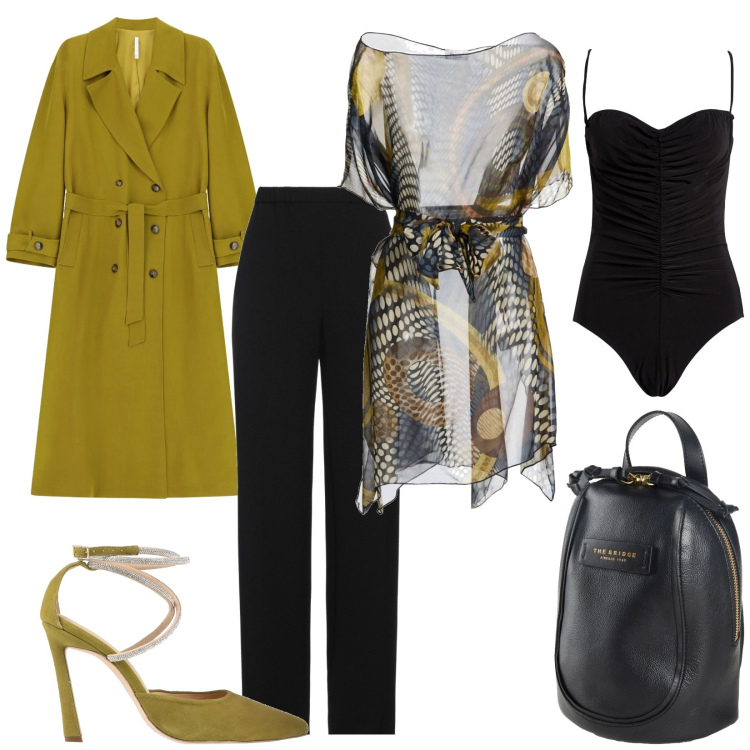 Outfit donna - Trasparenze. Stile Glamour per Serata fuori. Abbinamento con zaini, décolleté, pantaloni, top, body, trench.