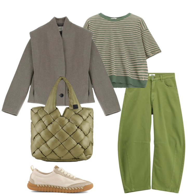 Outfit donna - Total look #2357636. Stile Urban per Tutti i giorni. Abbinamento con pantaloni, blazer, maglieria, borse tote, sneakers.