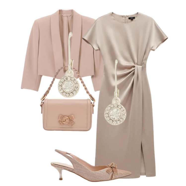 Outfit donna - Cerimonie di primavera. Stile Chic per Cerimonia. Abbinamento con vestiti midi/longuette, bolero, décolleté, pochette, orecchini.