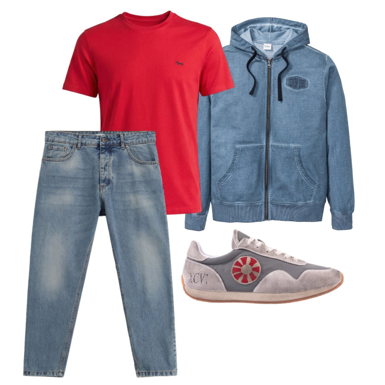 Outfit uomo - Marzo. Stile Casual per Tutti i giorni. Abbinamento con felpe con cappuccio, t-shirt, jeans, sneakers.