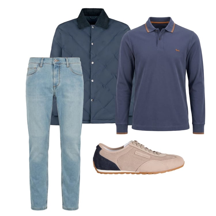 Outfit uomo - Marzo. Stile Casual per Ufficio. Abbinamento con jeans slim fit, sneakers, polo, giacche.