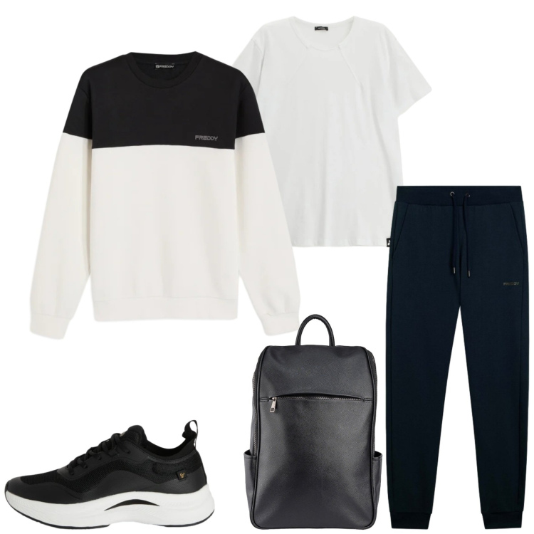 Outfit uomo - Total look #2357874. Stile Urban per Sport. Abbinamento con t-shirt, pantaloni, sneakers, felpe, borse sportive.