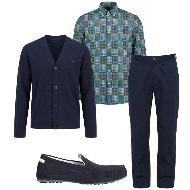 Outfit uomo - Total look #2357882. Stile Trendy per Serata speciale. Abbinamento con pantaloni cargo, scarpe stringate, camicie, cardigans.