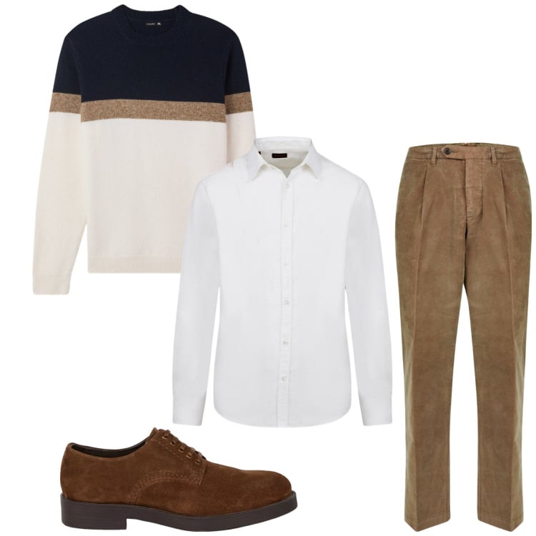 Outfit uomo - Total look #2357884. Stile Business/Elegante per Ufficio. Abbinamento con maglieria, pantaloni, camicie, scarpe stringate.