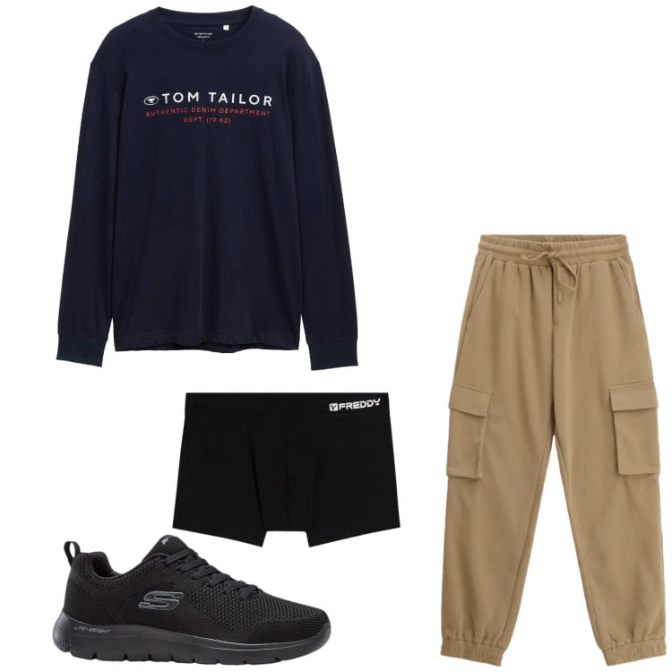 Outfit uomo - Total look #2357886. Stile Casual per Tutti i giorni. Abbinamento con sneakers, maglieria, pantaloni cargo, boxer.