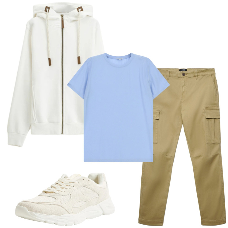 Outfit uomo - Total look #2357890. Stile Casual per Tutti i giorni. Abbinamento con felpe con cappuccio, t-shirt, sneakers, pantaloni cargo.