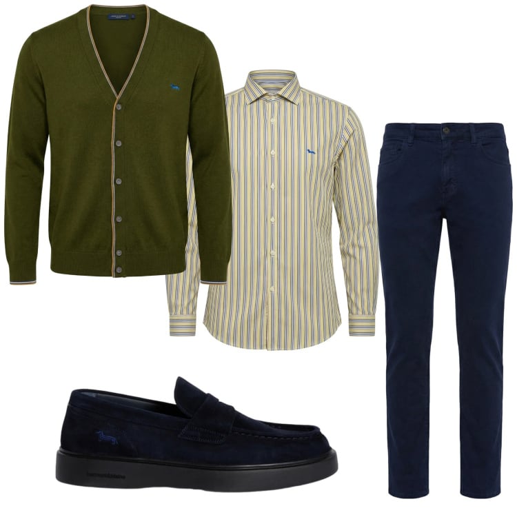 Outfit uomo - Total look #2357895. Stile Trendy per Ufficio. Abbinamento con scarpe stringate, camicie, cardigans, pantaloni.
