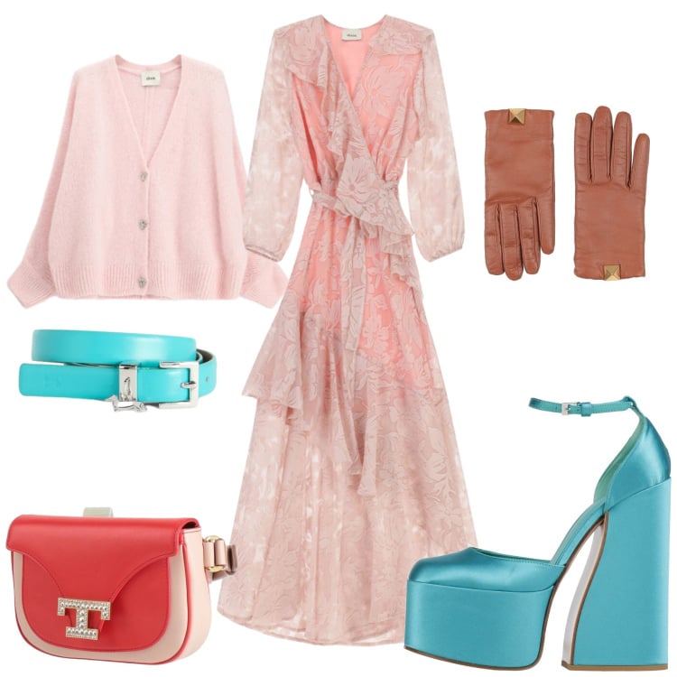 Outfit donna - Fantasie floreali a marzo. Stile Chic per Tutti i giorni. Abbinamento con décolleté, marsupi, guanti, cinture, vestiti lunghi, cardigans.