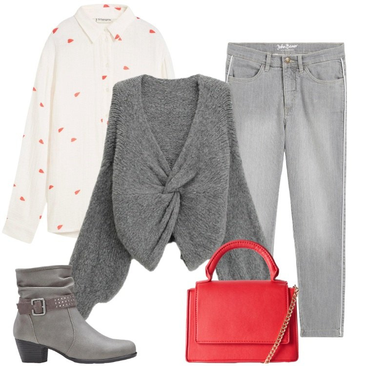 Outfit donna - Total look #2357921. Stile Boho per Tutti i giorni. Abbinamento con stivaletti, jeans skinny, camicie, borse a tracolla, cardigans.
