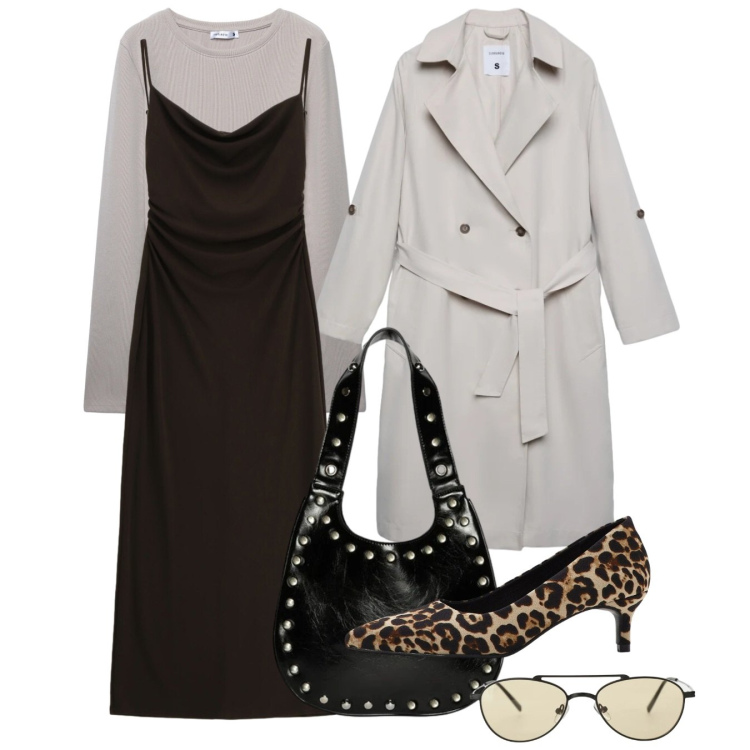 Outfit donna - Marzo. Stile Chic per Tutti i giorni. Abbinamento con décolleté, t-shirt, trench, occhiali da sole, borse a spalla, vestiti.