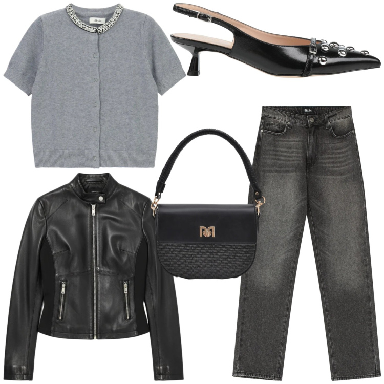 Outfit donna - Casual elevato. Stile Casual chic per Tutti i giorni. Abbinamento con décolleté, jeans dritti, cardigans, borse a spalla, giacche.