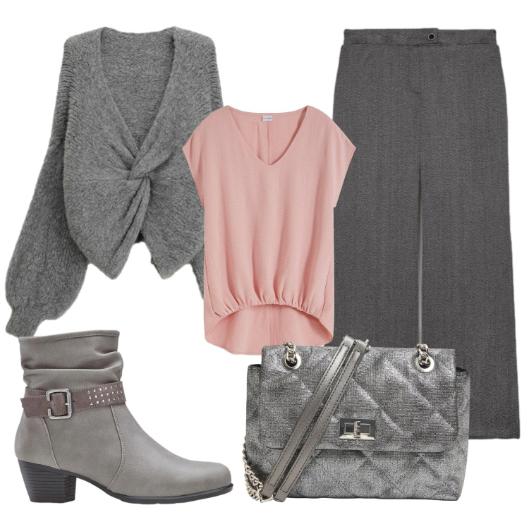 Outfit donna - Total look #2358022. Stile Basic per Ufficio. Abbinamento con stivaletti, top, borse a tracolla, pantaloni, cardigans.