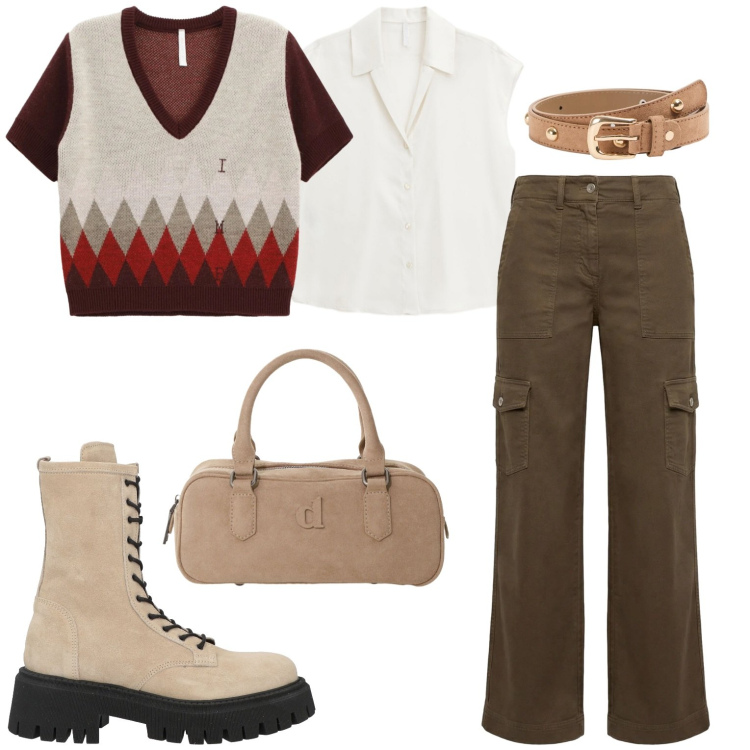 Outfit donna - Casual. Stile Casual per Tutti i giorni. Abbinamento con stivaletti, pantaloni cargo, camicie, maglieria, cinture, cappotti.