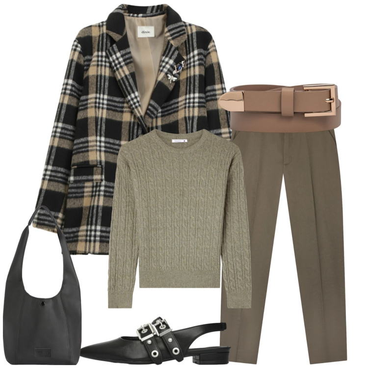 Outfit donna - Total look #2358026. Stile Casual chic per Ufficio. Abbinamento con pantaloni chino, maglieria, ballerine, blazer, borse a spalla, cinture.