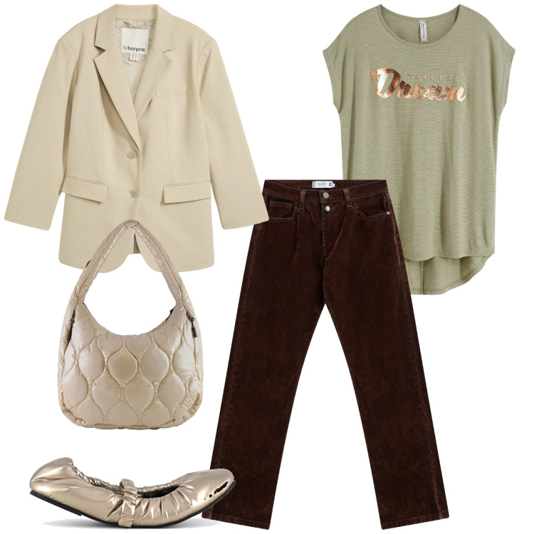 Outfit donna - Total look #2358029. Stile Casual per Tutti i giorni. Abbinamento con maglieria, blazer, pantaloni, borse tote, ballerine.