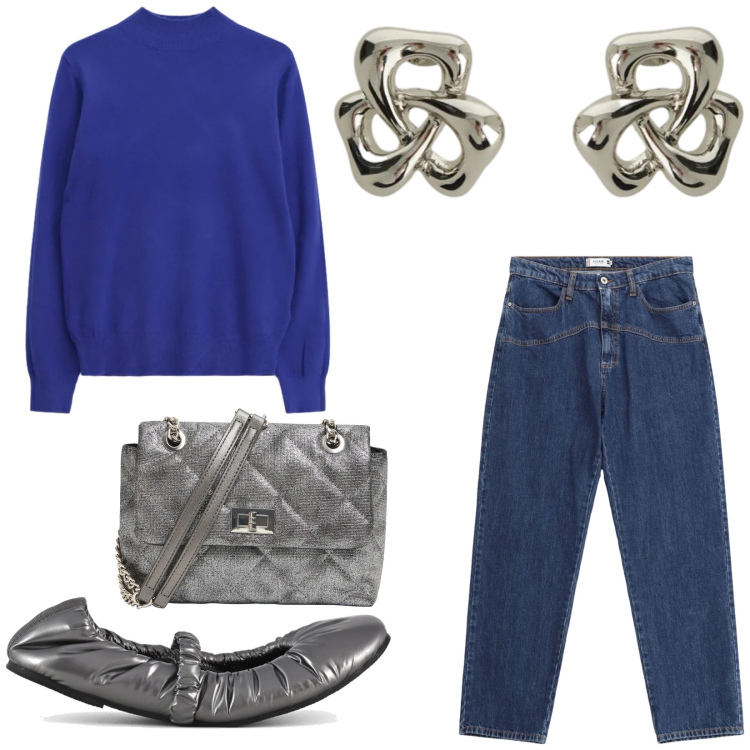 Outfit donna - Total look #2358030. Stile Casual chic per Tutti i giorni. Abbinamento con borse a tracolla, maglieria, orecchini, jeans, ballerine.