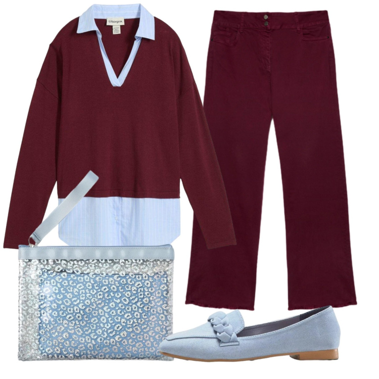 Outfit donna - Total look #2358050. Stile Basic per Ufficio. Abbinamento con mocassini, maglieria, pochette, jeans dritti.