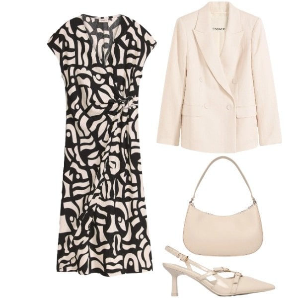 Outfit donna - Cerimonia Low Cost. Stile Chic per Cerimonia. Abbinamento con vestiti midi/longuette, blazer, borse a tracolla, décolleté.