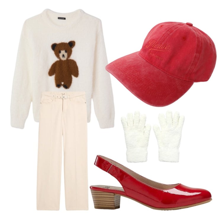 Outfit donna - Pranzo coi colleghi marzo. Stile Urban per Ufficio. Abbinamento con décolleté, jeans dritti, guanti, pullovers, cappelli.