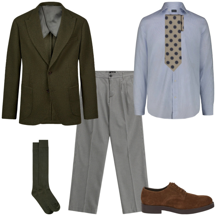 Outfit uomo - Total look #2358077. Stile Business/Elegante per Ufficio. Abbinamento con pantaloni, scarpe stringate, cravatte, giacche, camicie, calzini.