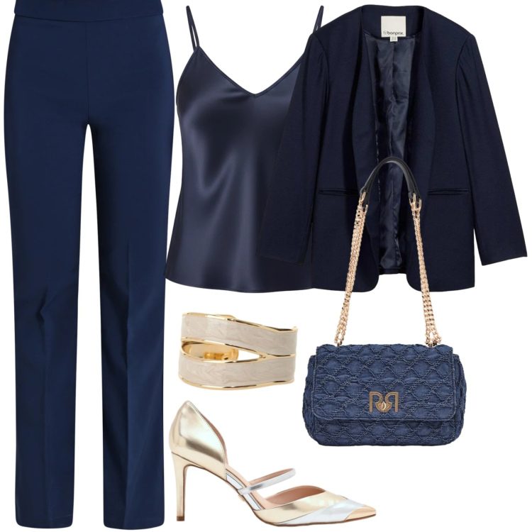 Outfit donna - Décolleté punto luce. Stile Chic per Cerimonia. Abbinamento con blazer, anelli, décolleté, pantaloni, canottiere, borse a spalla.