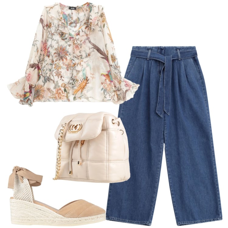 Outfit donna - City. Stile Casual chic per Tutti i giorni. Abbinamento con espadrillas, valigie, bluse, jeans.